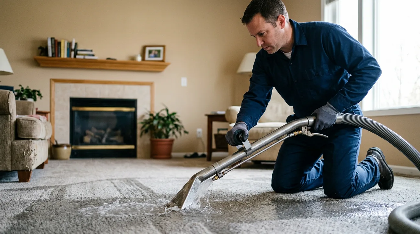 Water damage restoration technician working near New Castle, KY
